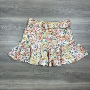 En Saison Floral Eyelet Ruffle Hem Belted Skirt Size M